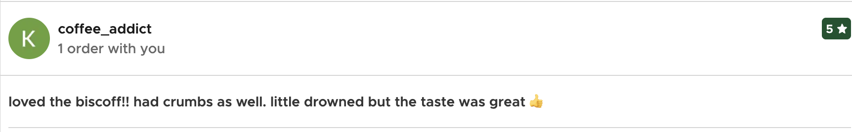 Customer review by coffee_addict about Lotus Biscoff Coffee, 5 stars on Zomato