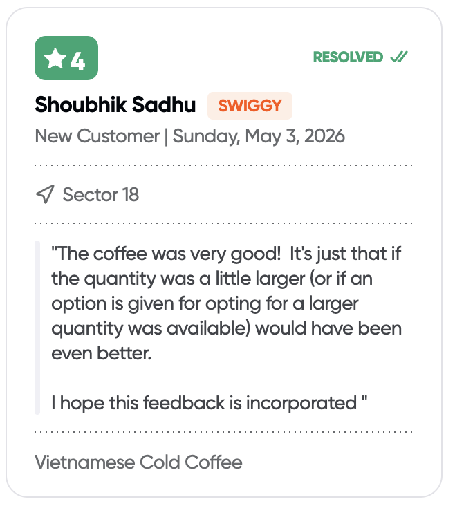 Customer review by Shoubhik Sadhu about Vietnamese Cold Coffee on Swiggy